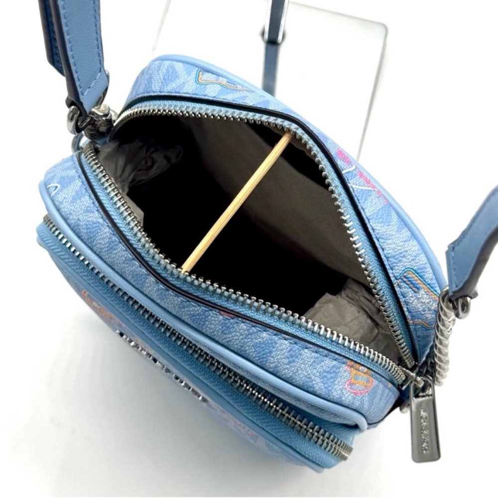 Michael Kors Jet Set Medium Printed Signature Logo Crossbody Bag Light Sky Blue - Picture 9 of 11